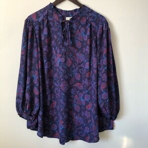 NET Joie purple paisley blouse -size 3X -lightweight purple paisley tie-neck top